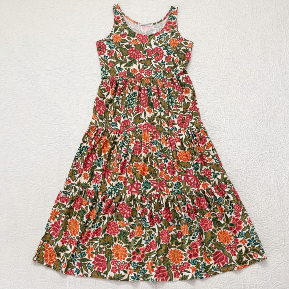 Peruvian Connection Pima Cotton Carnaval Tiered‎ Maxi Dress Sz L